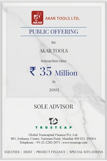 Initial Public Offer of Capital Markets - ECM & DCM for Akar Tools