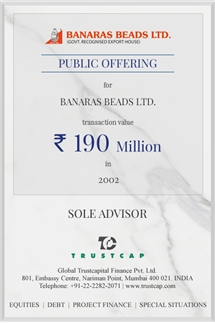 Initial Public Offer of Capital Markets - ECM & DCM for Banaras Beads Ltd.