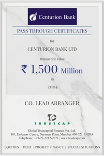 Pass Through Certificates of Capital Markets - ECM & DCM for Centurion Bank Ltd