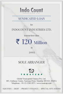 Syndicated Loan of Project & Structured Finance for Indocount Industries Ltd.