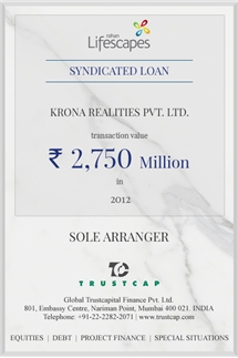 Syndicated Loan of Project & Structured Finance for Krona Realties Pvt. Ltd.
