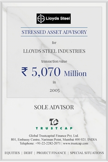 Stressed Asset Advisory of Special Situations for Lloyds Steel Industries