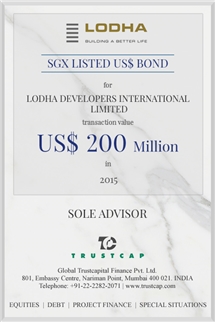 SGX listed US$ Bond of Capital Markets - ECM & DCM for Lodha Developers International Limited