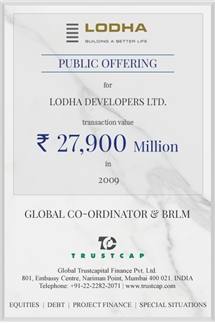 Public Offer of Capital Markets - ECM & DCM for Lodha Developers Ltd.