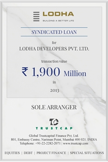 Syndicated Loan of Project & Structured Finance for Lodha Developers Pvt. Ltd.