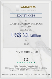 Private Equity & CCPS of Capital Markets - ECM & DCM for Lodha Elevation Buildcon Pvt. Ltd.