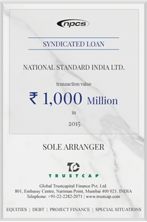 Syndicated Loan of Project & Structured Finance for National Standard India Ltd.