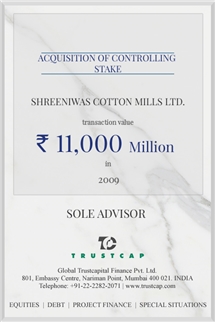 Acquisition of controlling stake of Special Situations for Shreeniwas Cotton Mills Ltd.