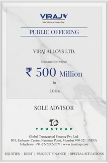 Initial Public Offer of Capital Markets - ECM & DCM for Viraj Alloys Ltd.