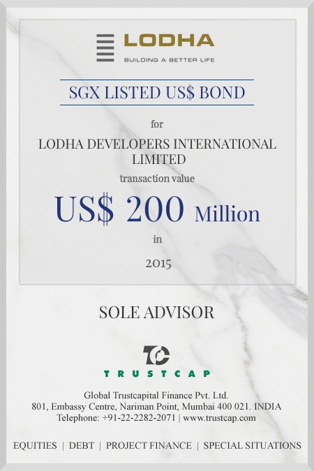 SGX listed US$ Bond of Capital Markets - ECM & DCM for Lodha Developers International Limited